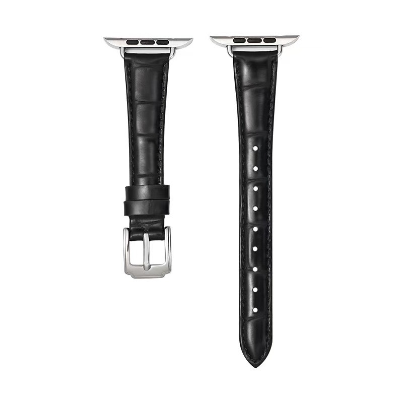 Valódi bőr szíj Apple Watch Series 10-höz bambusz összekapcsolásokkal és fényes felülettel – minimalist stílus