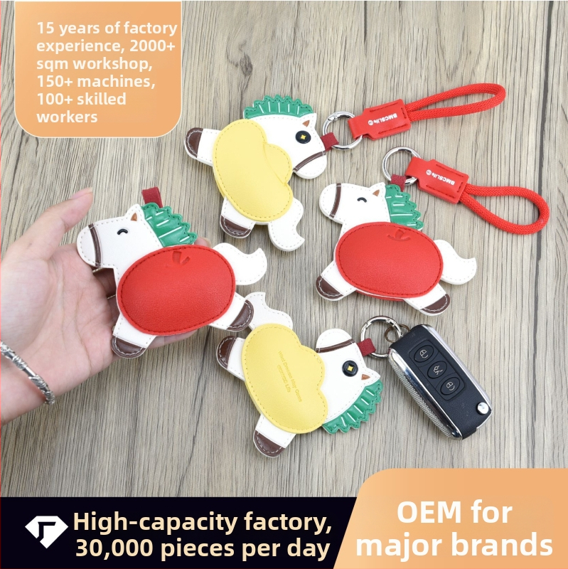 Atslēgu piekariņš somai ar zirgu, zodiāla zirgs, PU materiāls, jauns nacionālais stils