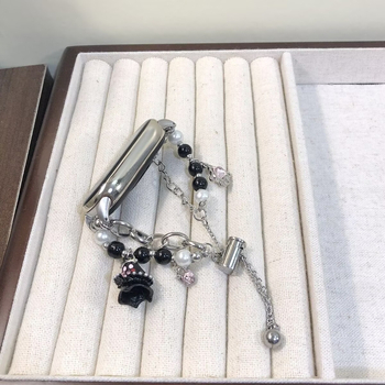 NFC kompatibilný remienok pre Mi Band 10/9/8 – dizajn Little Ghost s perlami, kovový remienok, 18 mm konektor, sponová spona