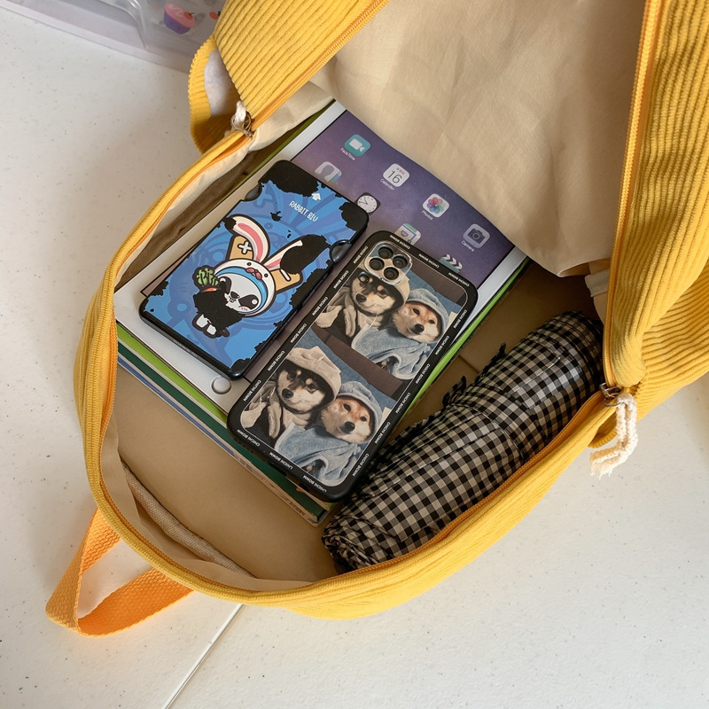 Iskolai hátizsák japán/koreai stílusú kacsa motívummal, uniszex, 20–35 l kapacitás, corduroy, kopásálló, helyet biztosít 14 hüvelykes laptop számára, görbült vállpántok, őszi 2025 megjelenés