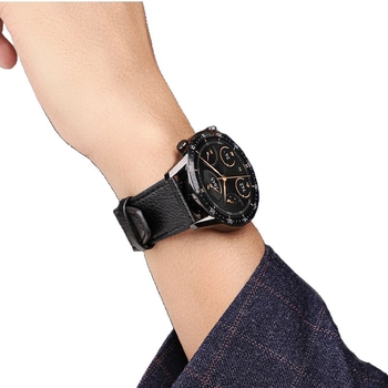 Bratara de ceas din piele naturală, textură Litchi Grain, catarama tip pin, model Litchi Grain, compatibil cu Huawei GT5/Watch5, Samsung, Apple, Garmin