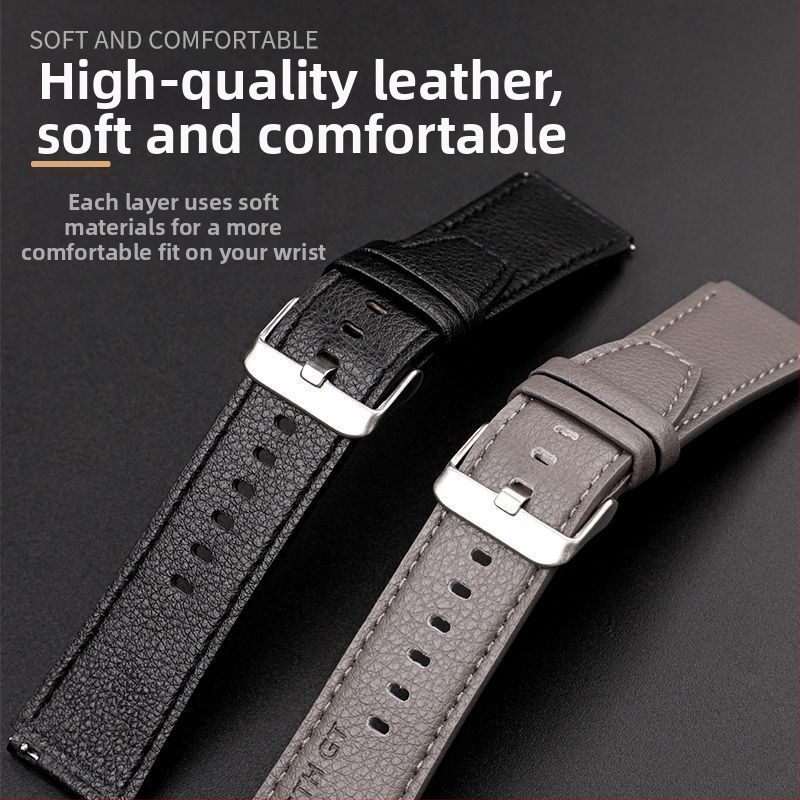 Bratara de ceas din piele naturală, textură Litchi Grain, catarama tip pin, model Litchi Grain, compatibil cu Huawei GT5/Watch5, Samsung, Apple, Garmin