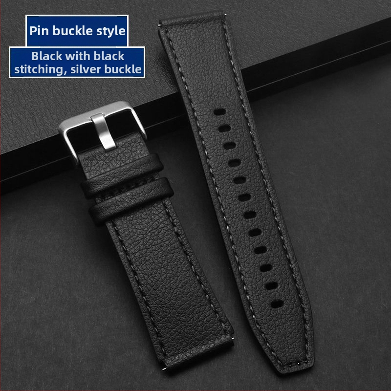 Bratara de ceas din piele naturală, textură Litchi Grain, catarama tip pin, model Litchi Grain, compatibil cu Huawei GT5/Watch5, Samsung, Apple, Garmin