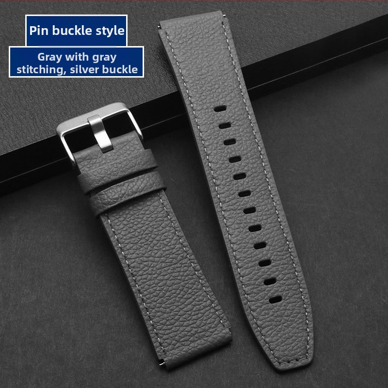 Bratara de ceas din piele naturală, textură Litchi Grain, catarama tip pin, model Litchi Grain, compatibil cu Huawei GT5/Watch5, Samsung, Apple, Garmin