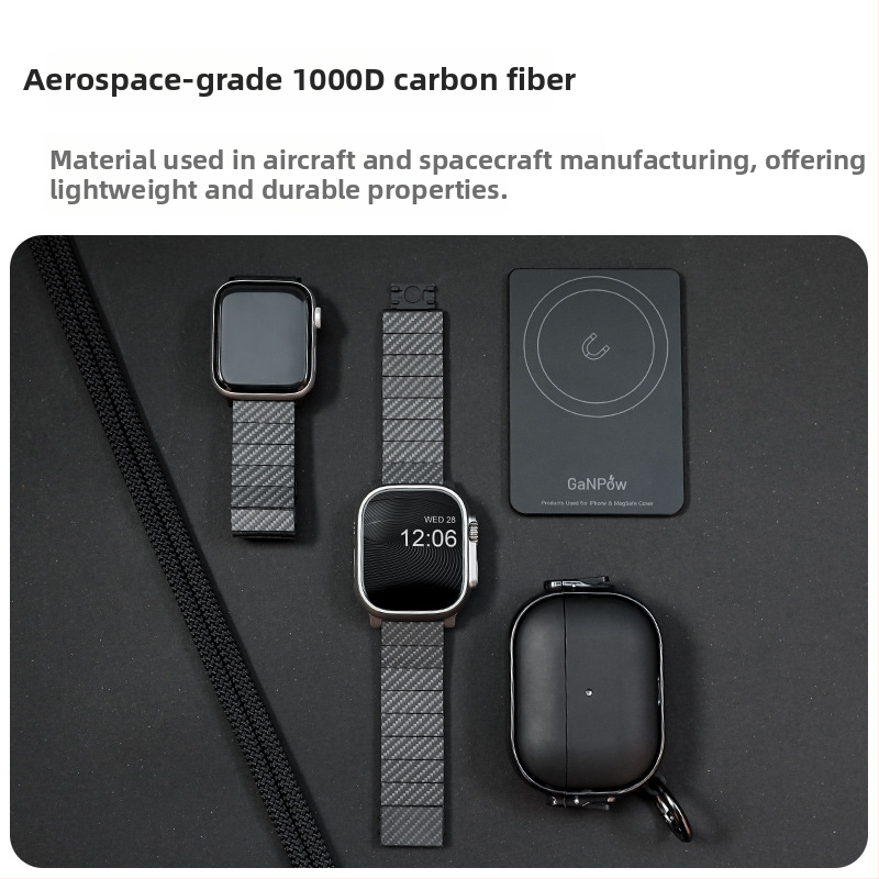 Süsinikkiust käevõru Apple Watchi kõigi seeriate jaoks – GaNPow, lihtne stiil, metall, kood 99597