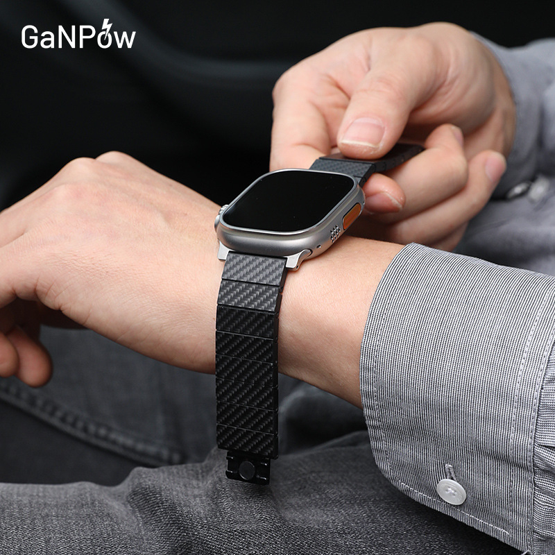 Szénszálas karóra csuklópánt Apple Watch összes sorozathoz – GaNPow, egyszerű stílus, fém, kód 99597