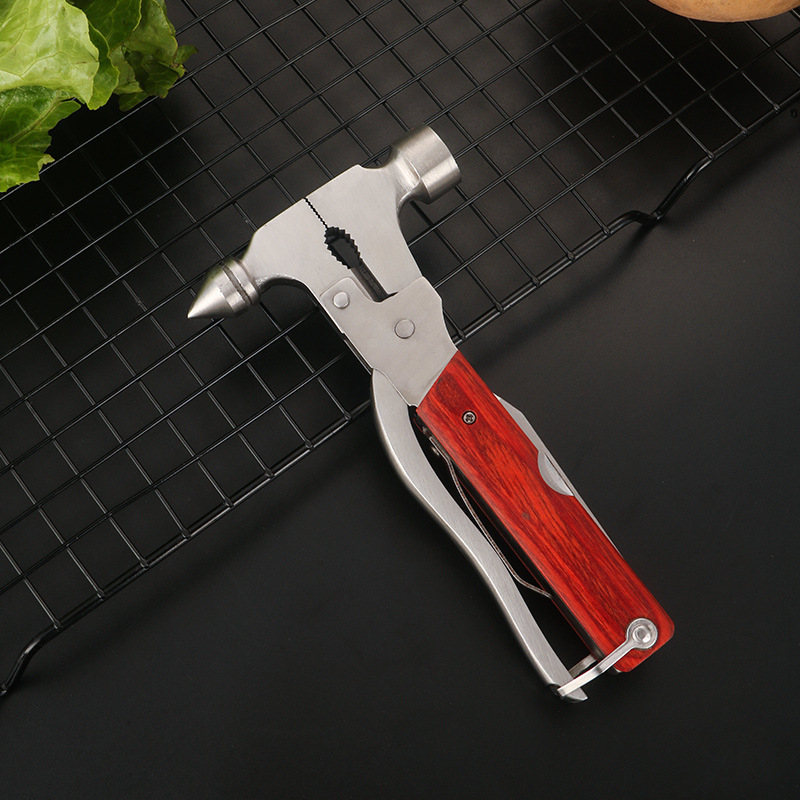 Višenamjenski vanjski alat za kampiranje – čekić s glavom od nehrđajućeg čelika i drškom od mahagonija, 0.4 kg