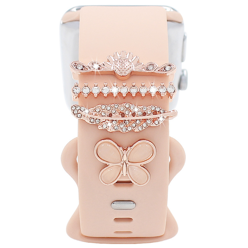 Apple Watch szíj pillangócsattal és dekoratív gyűrűvel, fémből készült, divatos stílus