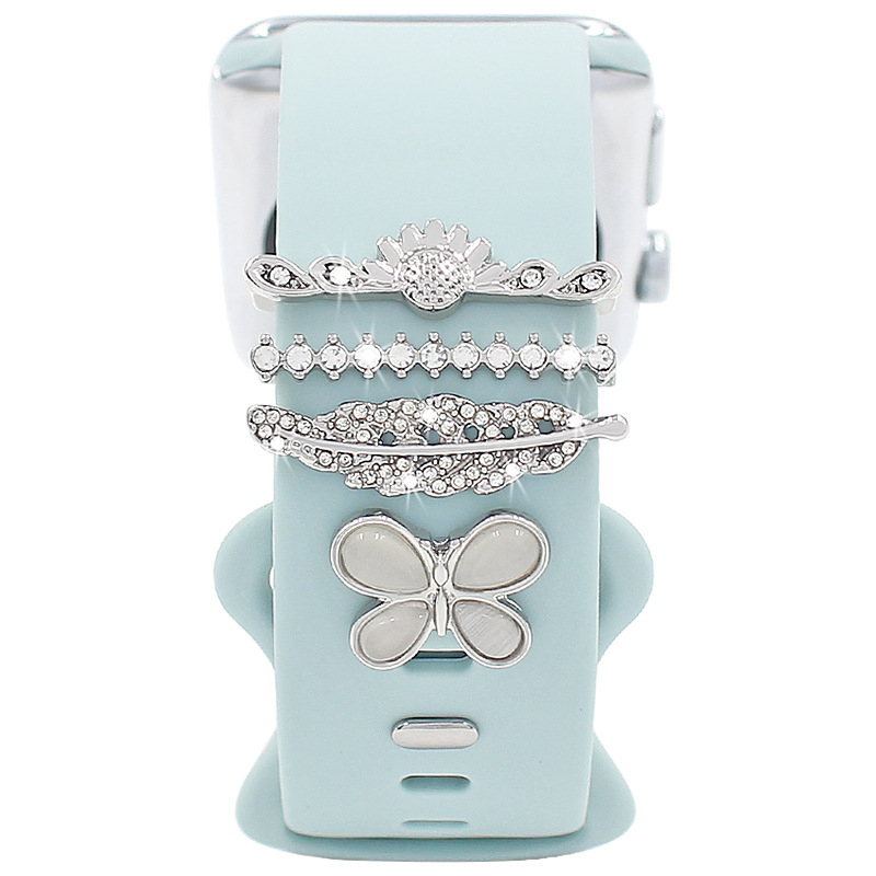 Apple Watch szíj pillangócsattal és dekoratív gyűrűvel, fémből készült, divatos stílus