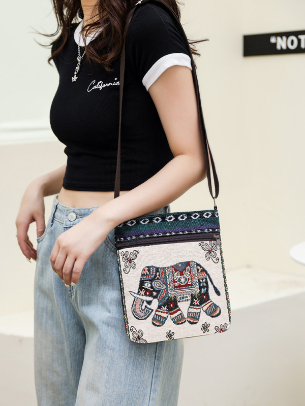Mala ženska crossbody torba, platnena tkanina, kineski stil, slatka i svestrana torba preko ramena za telefon, inspirirano Miao