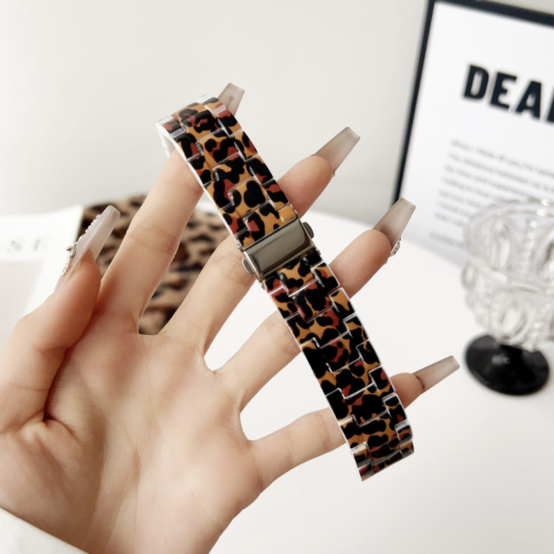 Brățară de ceas din rășină cu imprimeu leopard, trei mărgele, pentru Apple Watch; închidere cu cataramă; dimensiuni de interfață reglabile; compatibilă cu Apple, Samsung, Garmin, Huawei, Casio