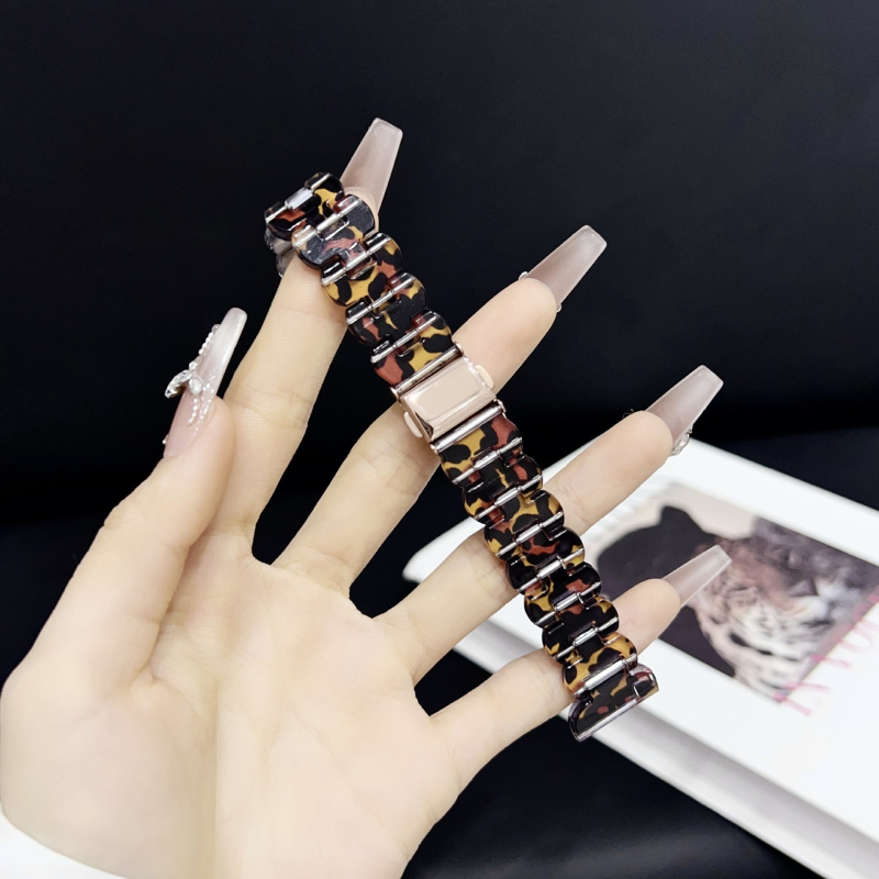 Brățară de ceas din rășină cu imprimeu leopard, trei mărgele, pentru Apple Watch; închidere cu cataramă; dimensiuni de interfață reglabile; compatibilă cu Apple, Samsung, Garmin, Huawei, Casio