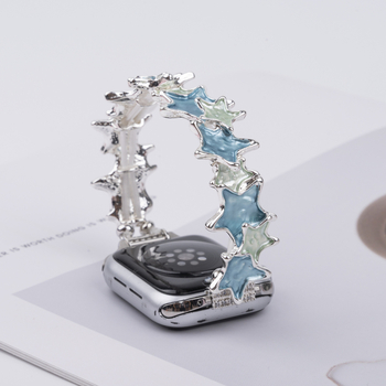 Brățară metalică pentru Apple Watch cu stea cu cinci colțuri, interfață 20/22 mm, închidere cu buton snap, compatibilă cu Apple Watch