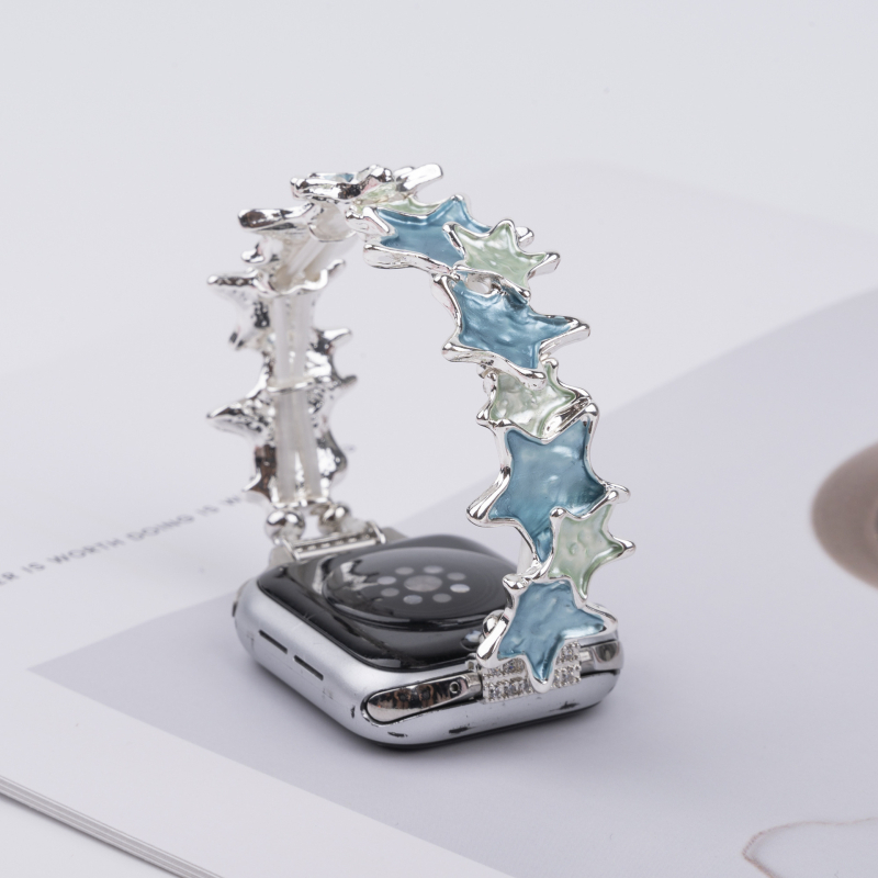 Brățară metalică pentru Apple Watch cu stea cu cinci colțuri, interfață 20/22 mm, închidere cu buton snap, compatibilă cu Apple Watch