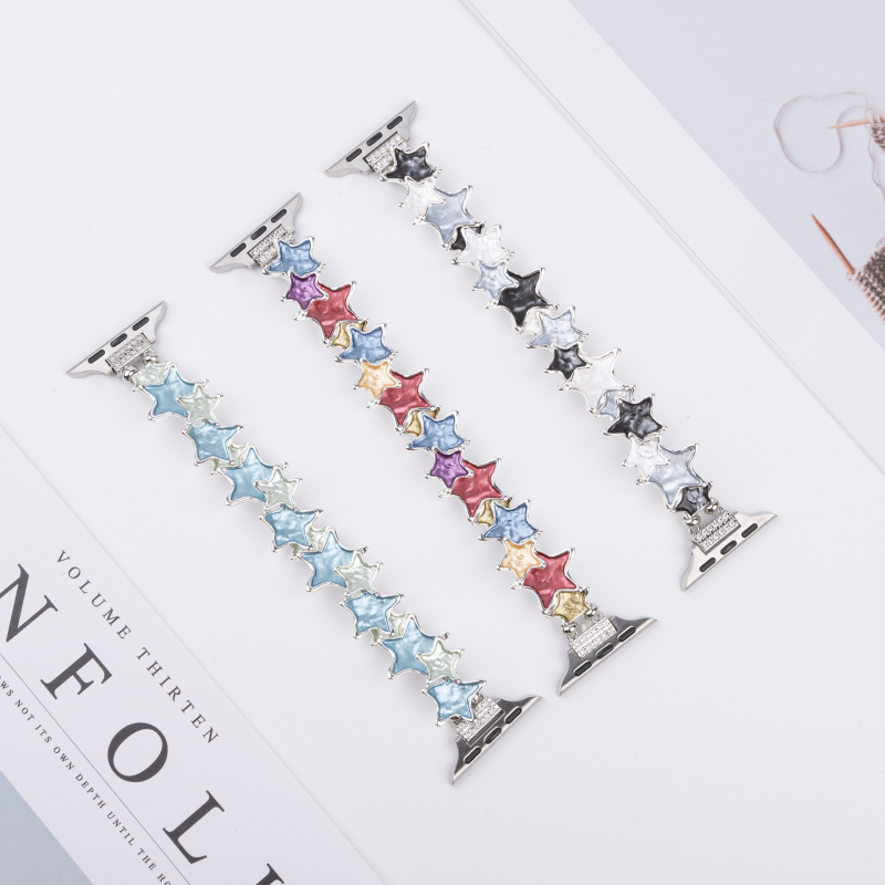 Brățară metalică pentru Apple Watch cu stea cu cinci colțuri, interfață 20/22 mm, închidere cu buton snap, compatibilă cu Apple Watch