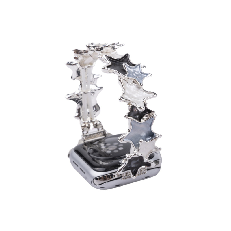 Brățară metalică pentru Apple Watch cu stea cu cinci colțuri, interfață 20/22 mm, închidere cu buton snap, compatibilă cu Apple Watch