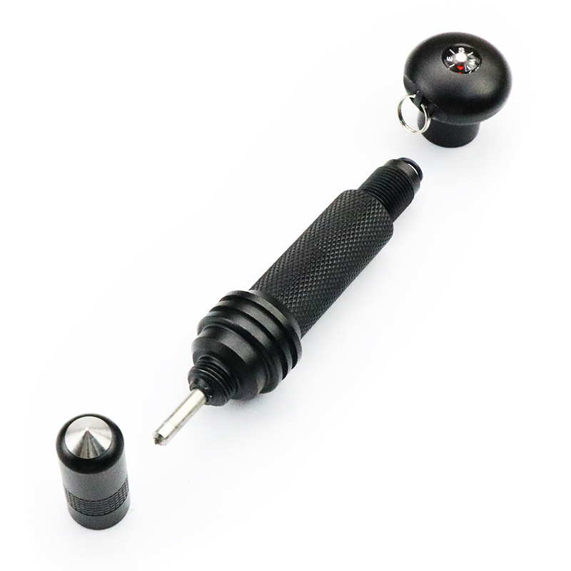 Prijenosni razbijač prozora automobila s wolfram čeličnom iglom za paljenje, višenamjenski sigurnosni čekić, kućište od avionskog aluminijskog legura, težina 67 g, mogućnost prilagodbe