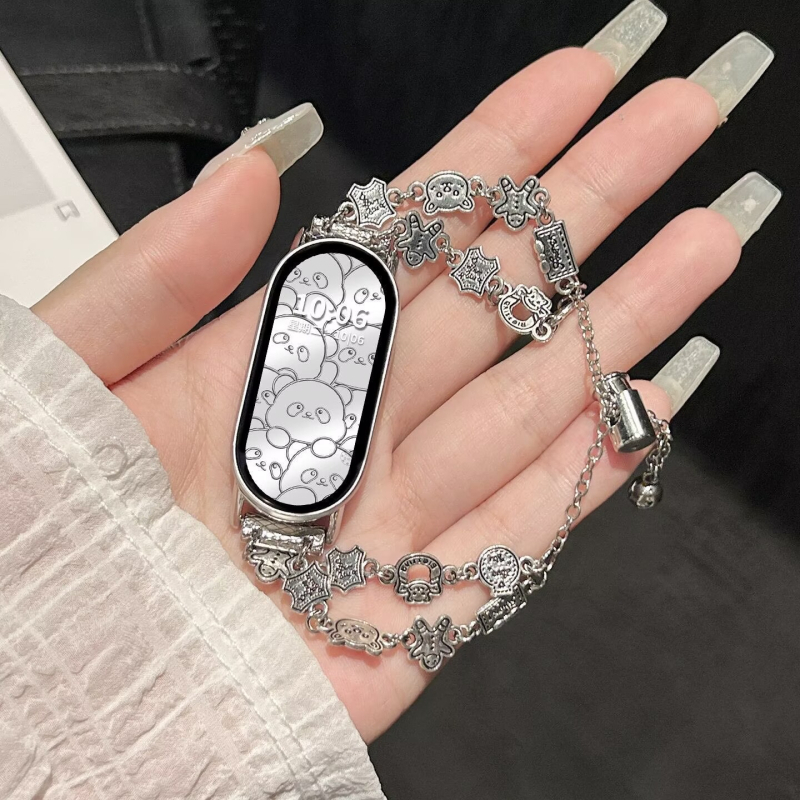 Brățară metal NFC Crayon Shin-Chan Gingerbread Man pentru Mi Band 10 - lățime 18 mm, închidere Snap, compatibilă cu Apple, Huawei și altele