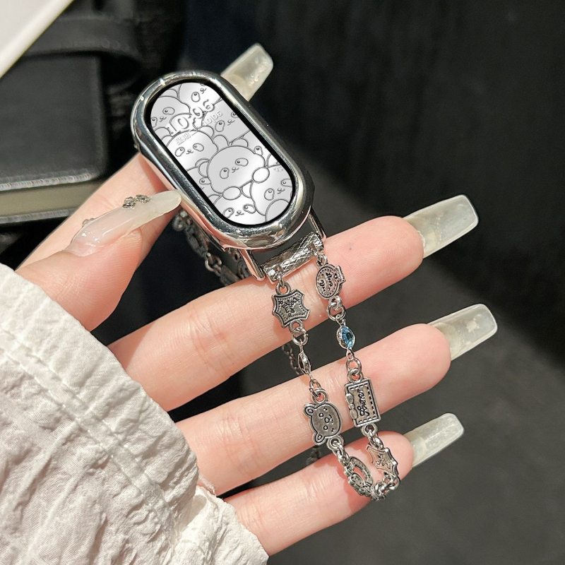 Brățară metal NFC Crayon Shin-Chan Gingerbread Man pentru Mi Band 10 - lățime 18 mm, închidere Snap, compatibilă cu Apple, Huawei și altele