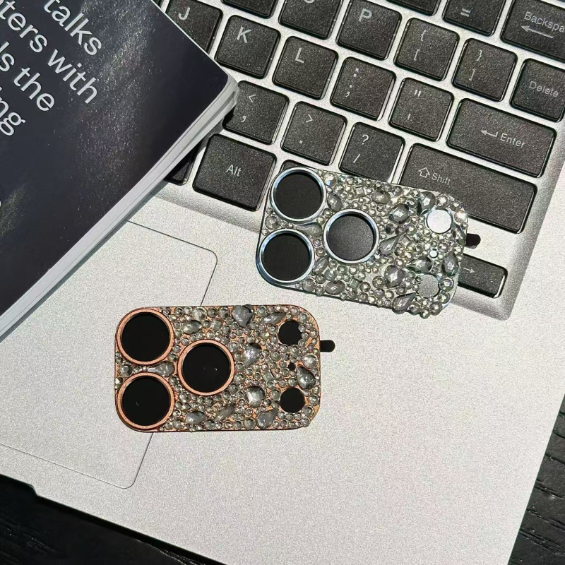 Rhinestone fólia na objektív – zadný film z hliníkovej zliatiny, čiastočné krytie, kompatibilné s Apple iPhone