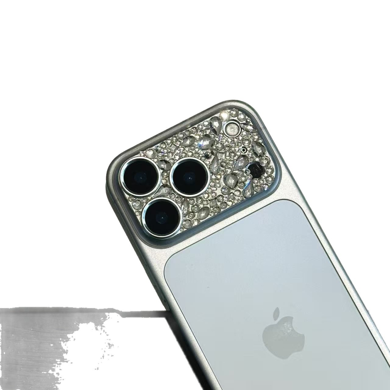 Rhinestone fólia na objektív – zadný film z hliníkovej zliatiny, čiastočné krytie, kompatibilné s Apple iPhone