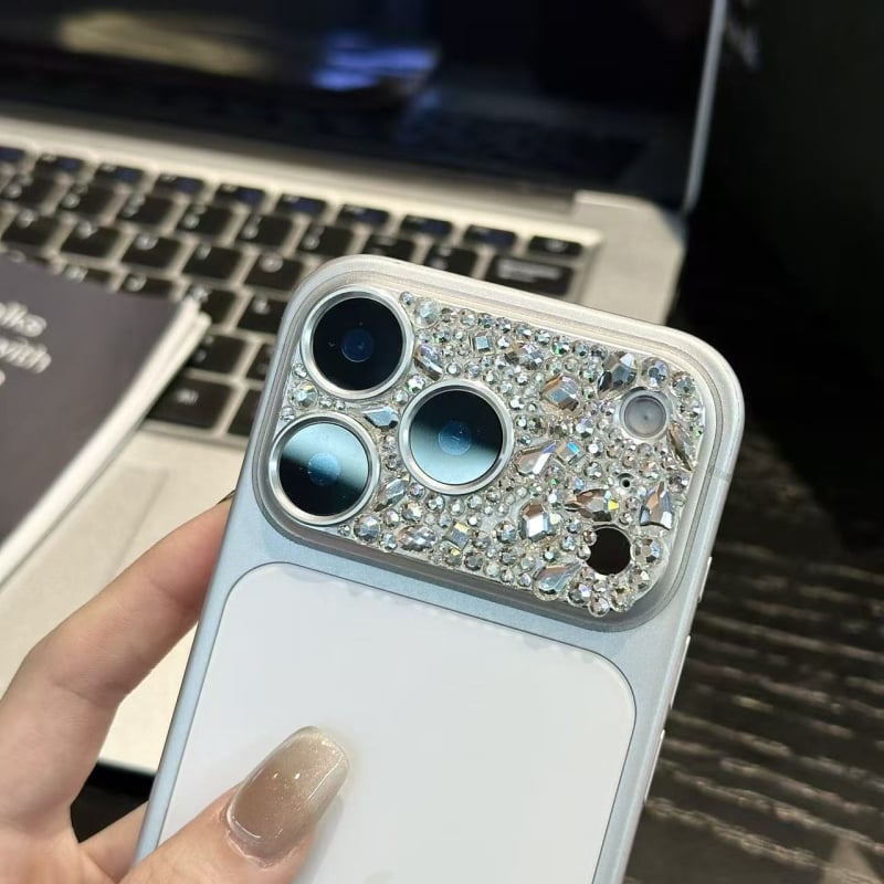 Rhinestone fólia na objektív – zadný film z hliníkovej zliatiny, čiastočné krytie, kompatibilné s Apple iPhone