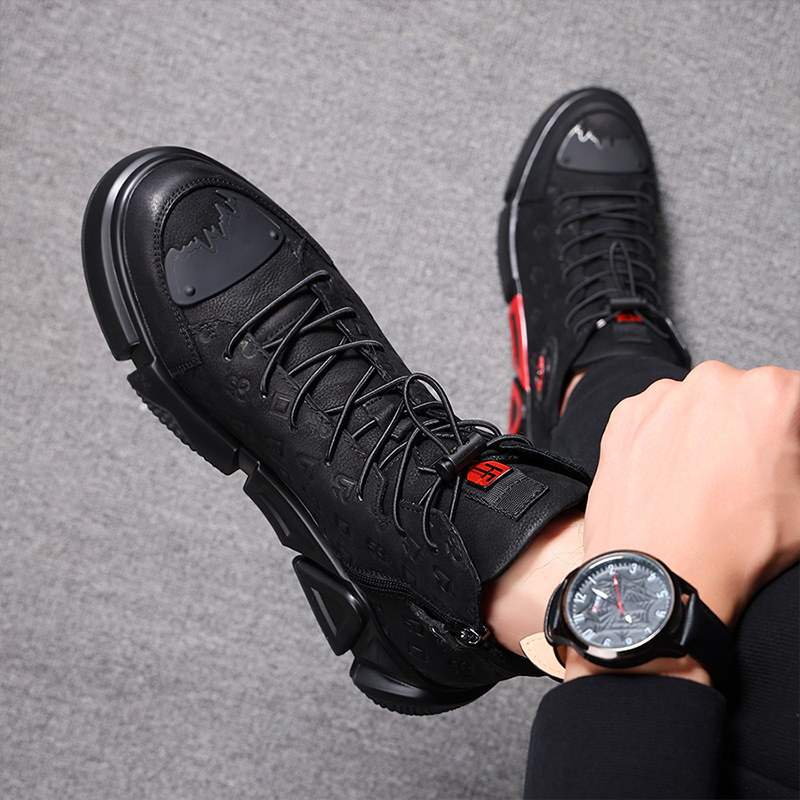 Ghete Martin, exterior din piele de primul strat, talpă PU, căptușeală din piele de porc, fermoar lateral, toc de 3–5 cm, cizme de iarnă