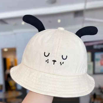 Gyerekeknek szóló pamut bucket sapka, széles széle, kutyás motívum, napvédelem, légáteresztő