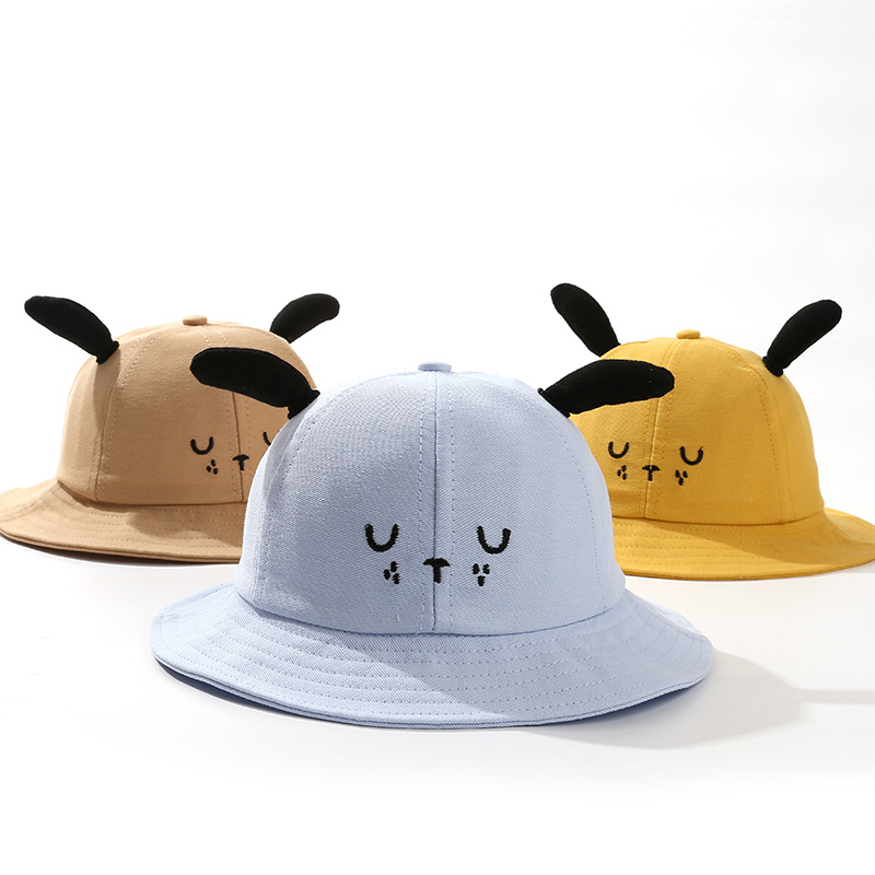 Gyerekeknek szóló pamut bucket sapka, széles széle, kutyás motívum, napvédelem, légáteresztő