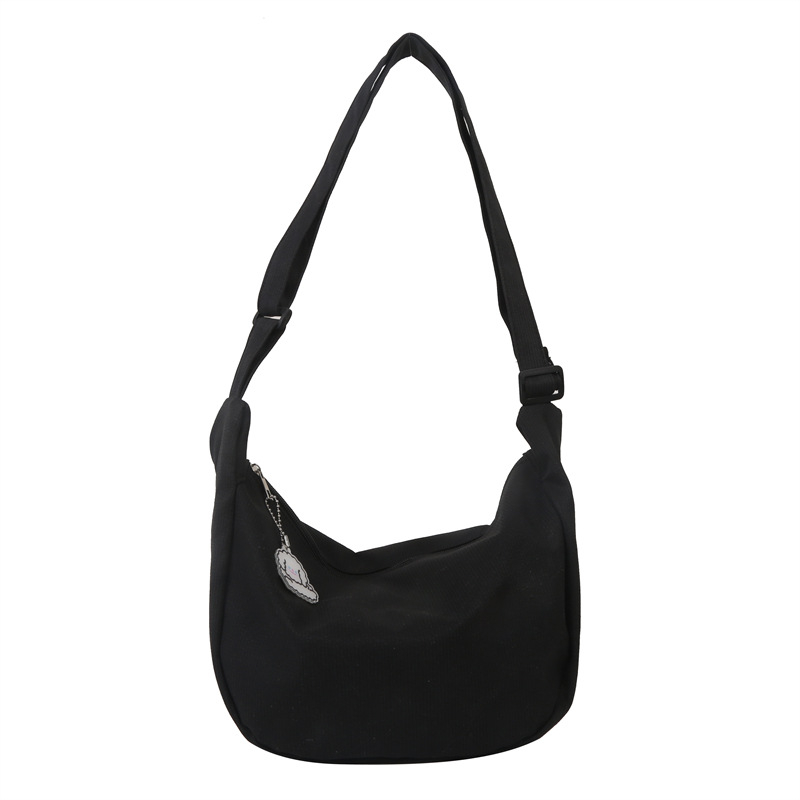 Geantă de umăr din pânză, în stil dumpling, trend stradal, închidere cu fermoar, fără căptușeală