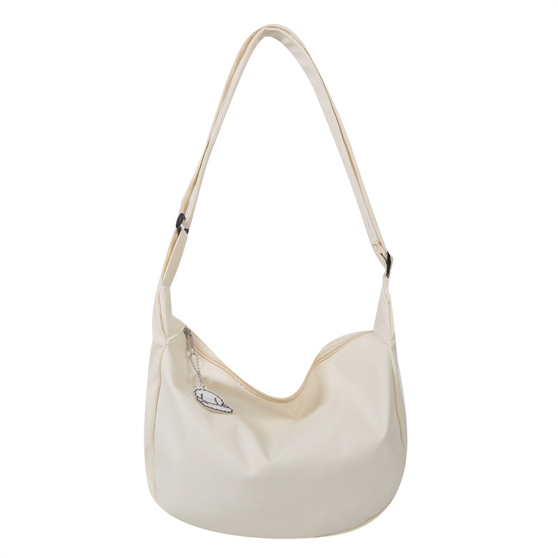 Geantă de umăr din pânză, în stil dumpling, trend stradal, închidere cu fermoar, fără căptușeală