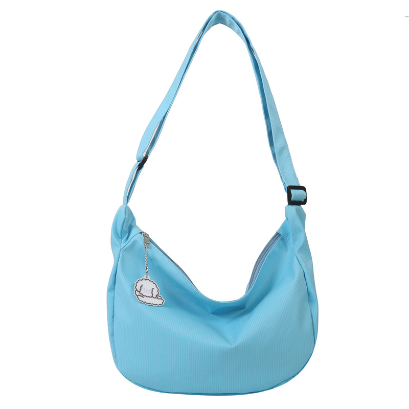 Geantă de umăr din pânză, în stil dumpling, trend stradal, închidere cu fermoar, fără căptușeală