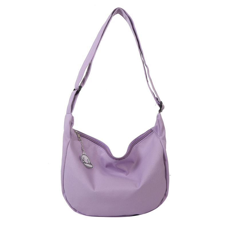 Geantă de umăr din pânză, în stil dumpling, trend stradal, închidere cu fermoar, fără căptușeală