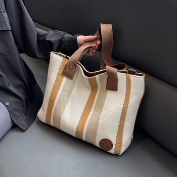 Geantă Tote din canvas pentru femei, formă orizontală pătrată, închidere cu fermoar, căptușeală poliester, buzunare interioare: buzunar cu fermoar ascuns, buzunar pentru telefon, buzunar pentru ID, Primăvara 2025