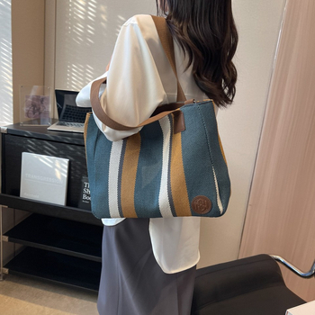 Geantă Tote din canvas pentru femei, formă orizontală pătrată, închidere cu fermoar, căptușeală poliester, buzunare interioare: buzunar cu fermoar ascuns, buzunar pentru telefon, buzunar pentru ID, Primăvara 2025