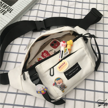 Geantă crossbody pentru bărbați din pânză, stil Harajuku întunecat, căptușeală din pânză, fermoar, primăvara 2018