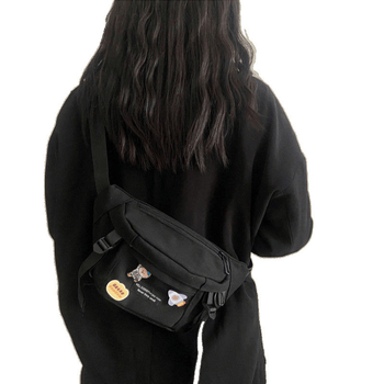 Geantă crossbody pentru bărbați din pânză, stil Harajuku întunecat, căptușeală din pânză, fermoar, primăvara 2018