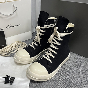 Adidași de canvas înalți pentru bărbați, talpă groasă, fermoar lateral, vârf rotund