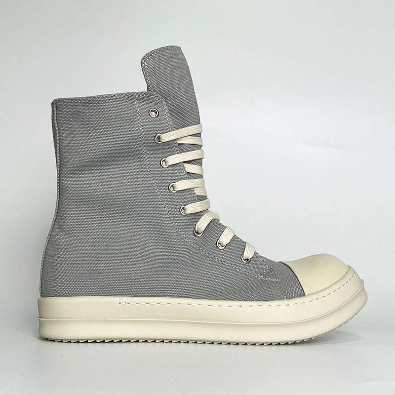 Adidași de canvas înalți pentru bărbați, talpă groasă, fermoar lateral, vârf rotund