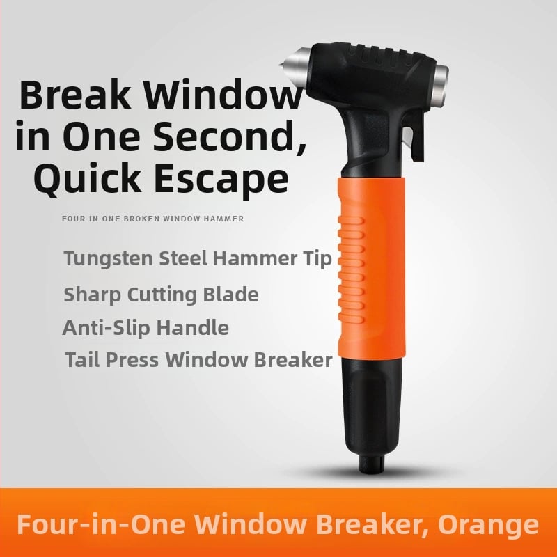 Chebaibei Automobilski čekić za nuždu, višefunkcionalni alat za spašavanje i razbijanje stakla, sa silikonskim kućištem — Materijal: Tungsten steel + ABS + metal; Težina: 210 g