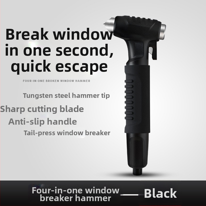 Chebaibei Automobilski čekić za nuždu, višefunkcionalni alat za spašavanje i razbijanje stakla, sa silikonskim kućištem — Materijal: Tungsten steel + ABS + metal; Težina: 210 g