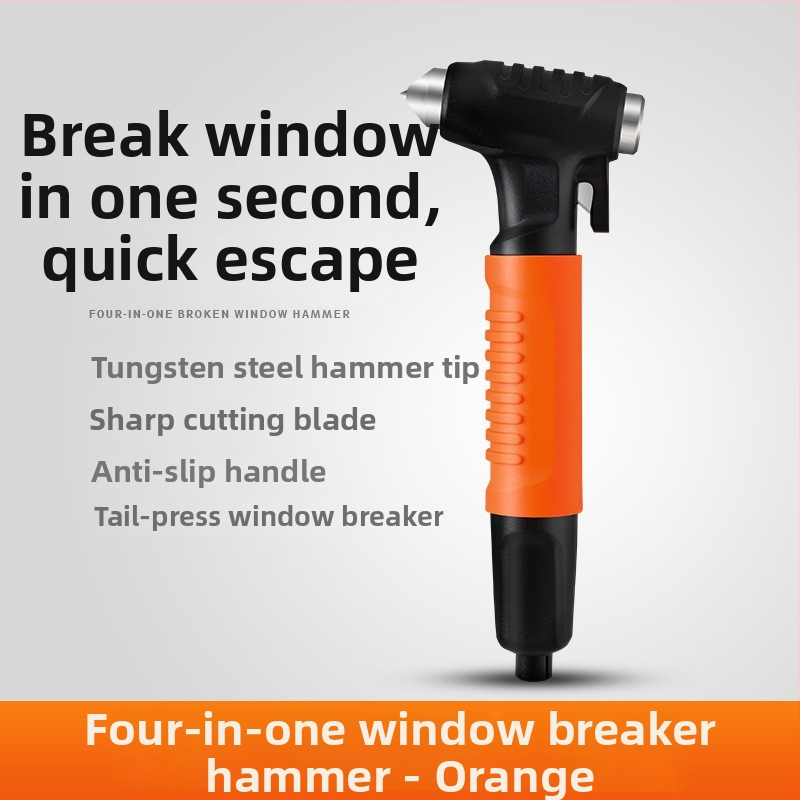 Chebaibei Automobilski čekić za nuždu, višefunkcionalni alat za spašavanje i razbijanje stakla, sa silikonskim kućištem — Materijal: Tungsten steel + ABS + metal; Težina: 210 g