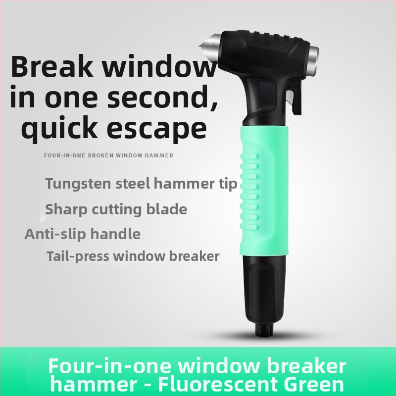 Chebaibei Automobilski čekić za nuždu, višefunkcionalni alat za spašavanje i razbijanje stakla, sa silikonskim kućištem — Materijal: Tungsten steel + ABS + metal; Težina: 210 g