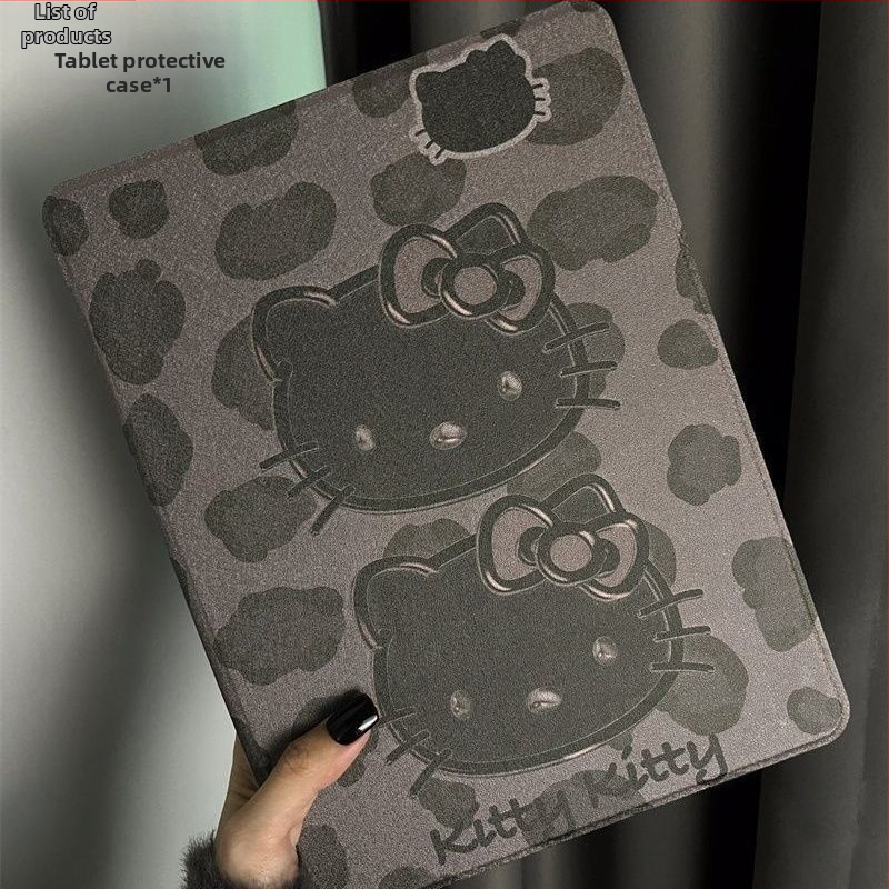 360° otáčavý akrylový ochranný kryt pre iPad Air 6/5 s čiernym leopardím vzorom KT mačka
