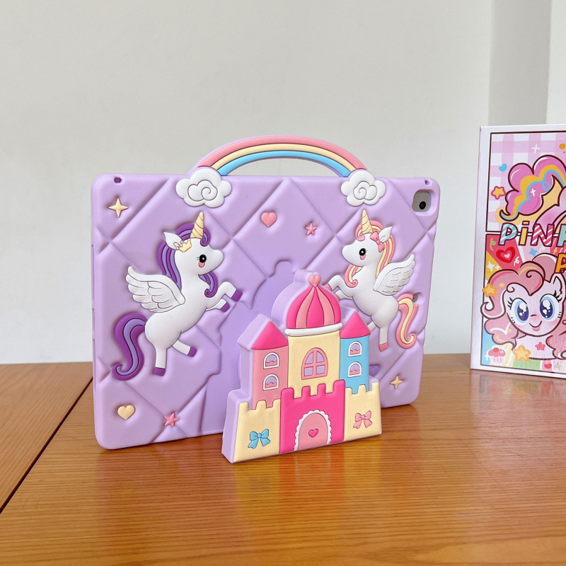 Θήκη σιλικόνης για iPad με προστασία από πτώσεις και φθορές, σχέδιο ονειρικού κάστρου, αναδιπλούμενη βάση