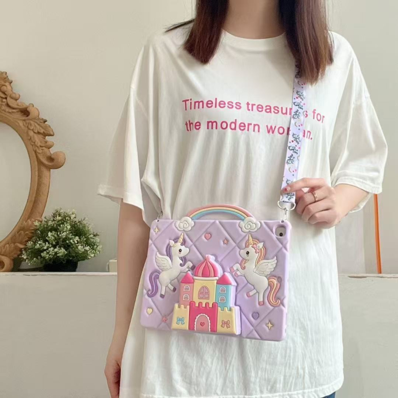 Θήκη σιλικόνης για iPad με προστασία από πτώσεις και φθορές, σχέδιο ονειρικού κάστρου, αναδιπλούμενη βάση