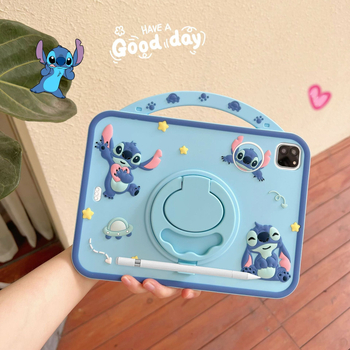 Θήκη προστασίας για iPad με περιστρεφόμενη βάση, θήκη για στυλό, μαλακό σιλικονούχο περίβλημα σε cartoon στυλ, ανθεκτικό στη φθορά και στις πτώσεις, για Apple iPad, κατασκευή με θερμοπίεση