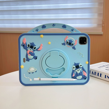 Θήκη προστασίας για iPad με περιστρεφόμενη βάση, θήκη για στυλό, μαλακό σιλικονούχο περίβλημα σε cartoon στυλ, ανθεκτικό στη φθορά και στις πτώσεις, για Apple iPad, κατασκευή με θερμοπίεση