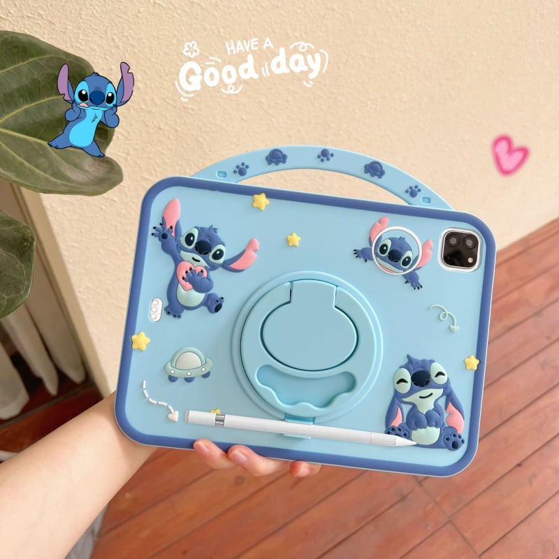 Θήκη προστασίας για iPad με περιστρεφόμενη βάση, θήκη για στυλό, μαλακό σιλικονούχο περίβλημα σε cartoon στυλ, ανθεκτικό στη φθορά και στις πτώσεις, για Apple iPad, κατασκευή με θερμοπίεση