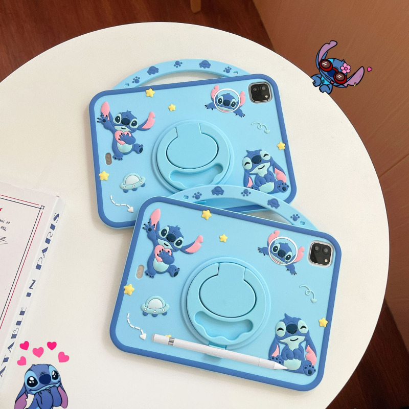 Θήκη προστασίας για iPad με περιστρεφόμενη βάση, θήκη για στυλό, μαλακό σιλικονούχο περίβλημα σε cartoon στυλ, ανθεκτικό στη φθορά και στις πτώσεις, για Apple iPad, κατασκευή με θερμοπίεση